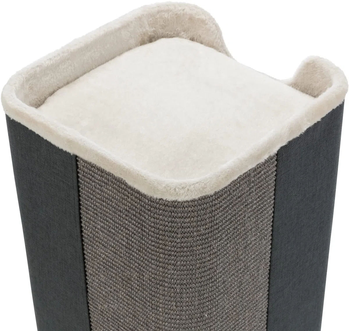 TRIXIE Kratztonne Jorge 78 cm in grau – zweistöckige Katzentonne mit zwei komfortablen Höhlen, einer erhöhten Liegefläche & Sisalteppich Kratzfläche – gemütlich & stabil – 44957 | Sisal-Kratzflächen zur Krallenpflege – gemütlicher Rückzugsort, komfortabel