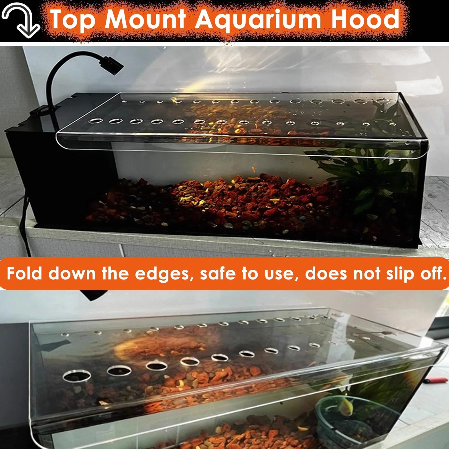Acryl-Aquarium-Abdeckung mit Frischluftloch, 50,8 cm, 61,2 cm, 76,6 cm, 91,4 cm, 91,4 cm, 101,6 cm, 101,4 cm, 101,5 cm, 137,2 cm, Terrarium, springsicher, damit Katzen Fische fangen