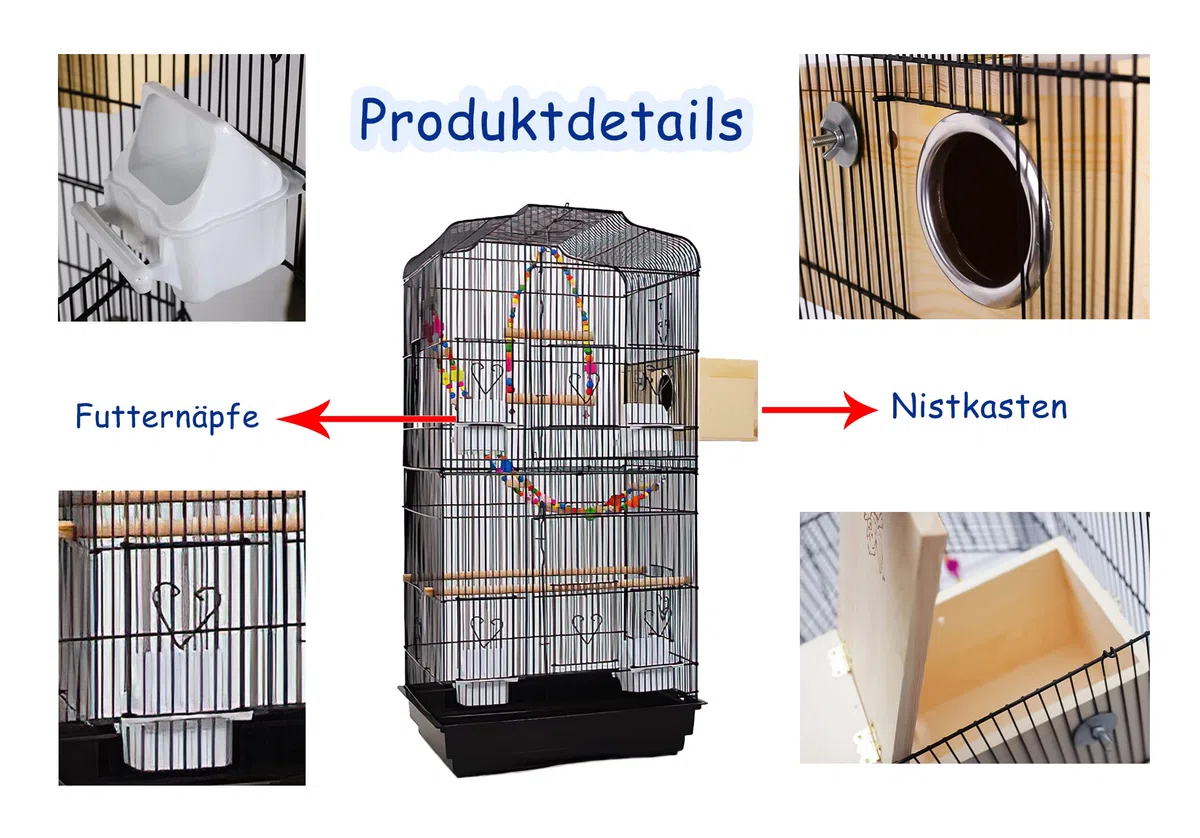 Vogelkäfig Wellensittiche Groß Vogelvoliere Vogelbauer Vogelhaus Käfig für Papagei Kanarienvogel mit Zubehör Nistkasten Spielzeug Sitzstangen Schaukel Rattan Bälle Leiter Trennwand Trenngitter