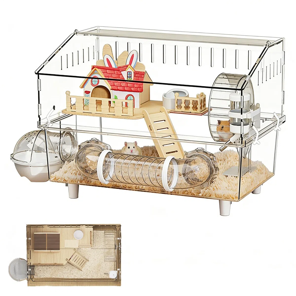 Großer Hamsterkäfig 2-stöckiges, Nagetierheim | Geräumiger Hamsterkäfig mit Trinkflasche und Toilette für Kleintiere wie Meerschweinchen, für den Einsatz zu Hause,