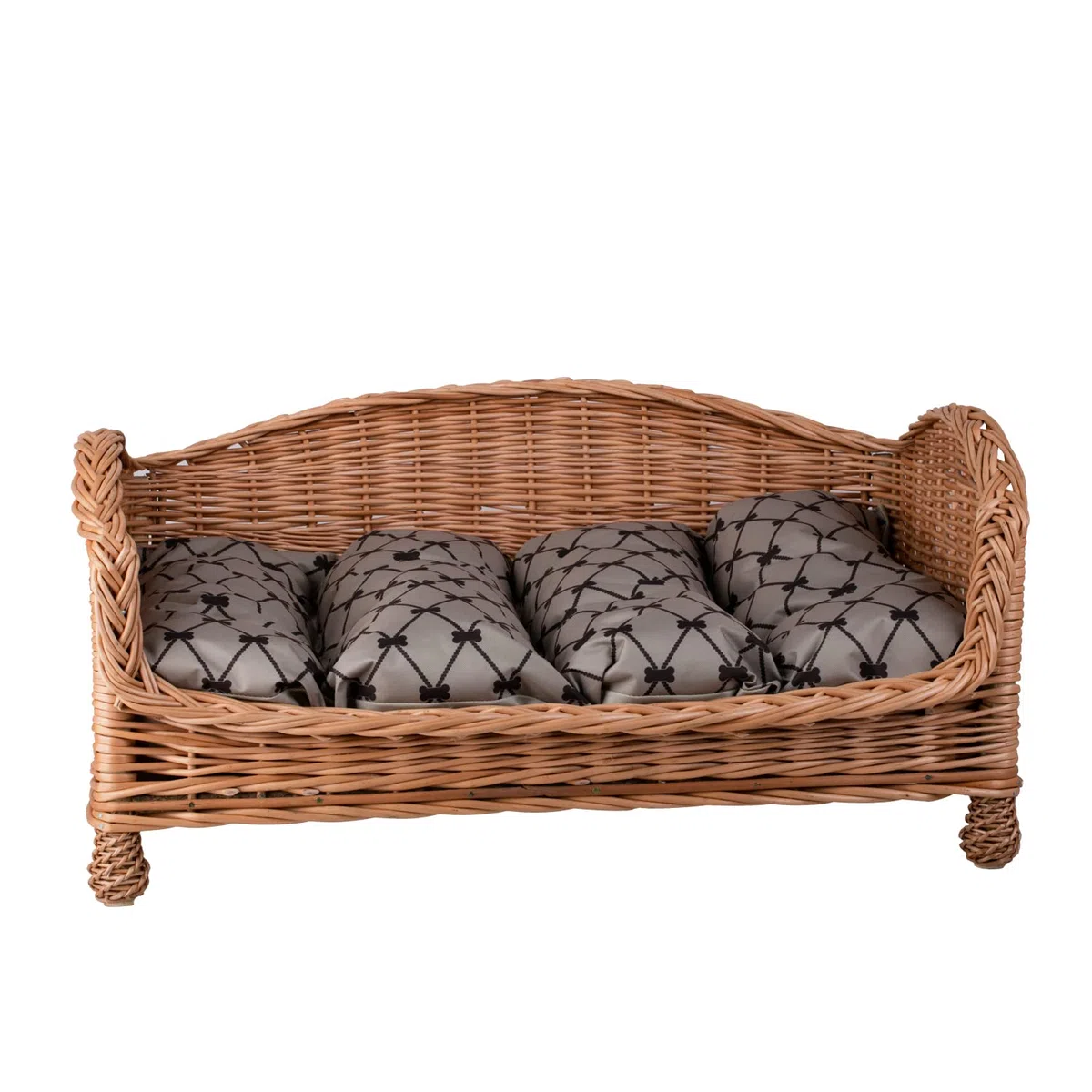 Tierkorb Hundekorb Lager aus Weide für Hund Katze mit weichem Kissen Liegestuhl für Tiere Katzenlager Hundlager Hundebett Katzenbett (54x32 H25, Beige)