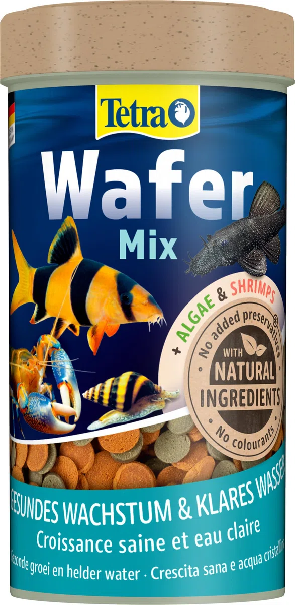 Tetra Wafer Mix - Fischfutter für alle Bodenfische (z.B. Welse) und Krebse, für gesundes Wachstum und Vitalität, 250 ml Dose