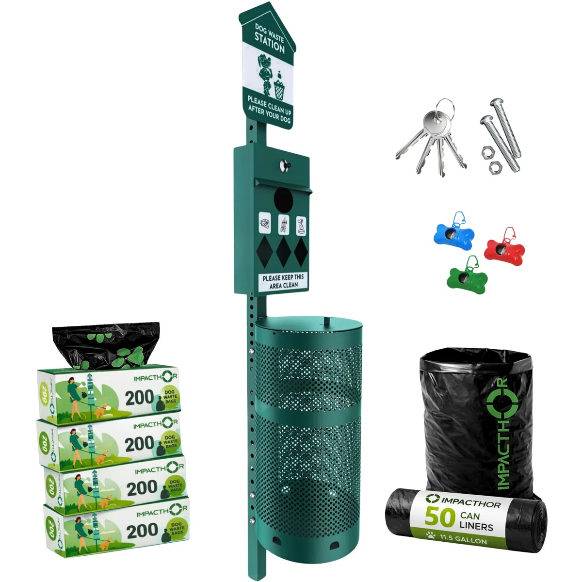 Hundekotstation für den Außenbereich, Design mit 4 ganzen und 800 Hundekotbeuteln, 50 Müllbeutel, 3 Kotbeutelhalter und 2 Schlüssel-Set, für gewerbliche Nutzung, Parks, Wohnungen und Hoa