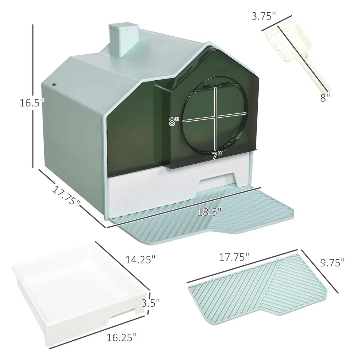 Katzentoilette mit Haube und Katzenstreumatte, Geruchskontrolle, leicht zu reinigende ausziehbare Schublade, Griff Schaufel