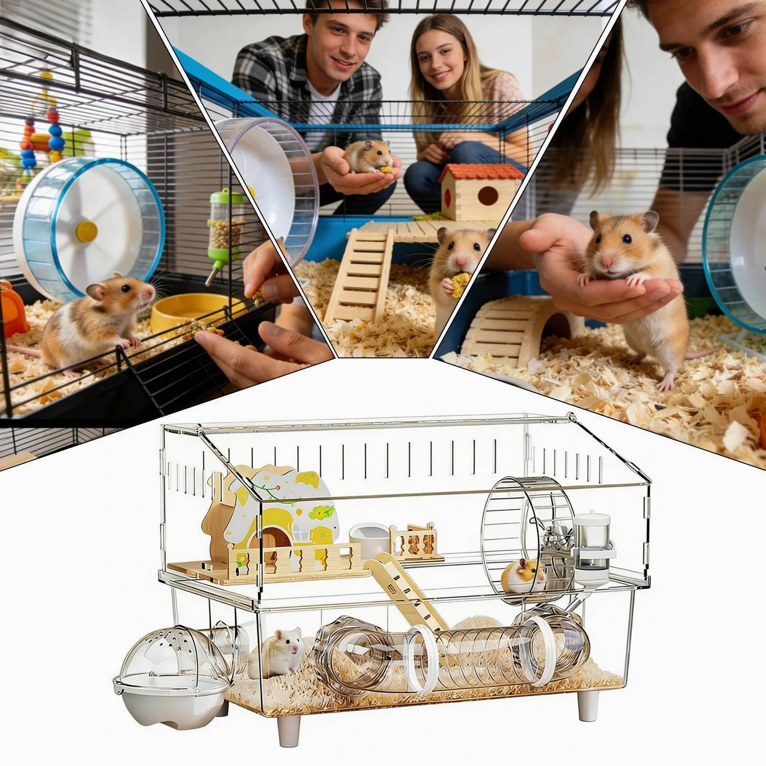 Hamsterlebensraum: transparentes Gehege von 1 kg, zweischichtige Villa für kleine Haustiere aus Guinea, Tierbeobachtungshütte | Großer Spielplatz mit Maus für den Innen- und Außenbereich