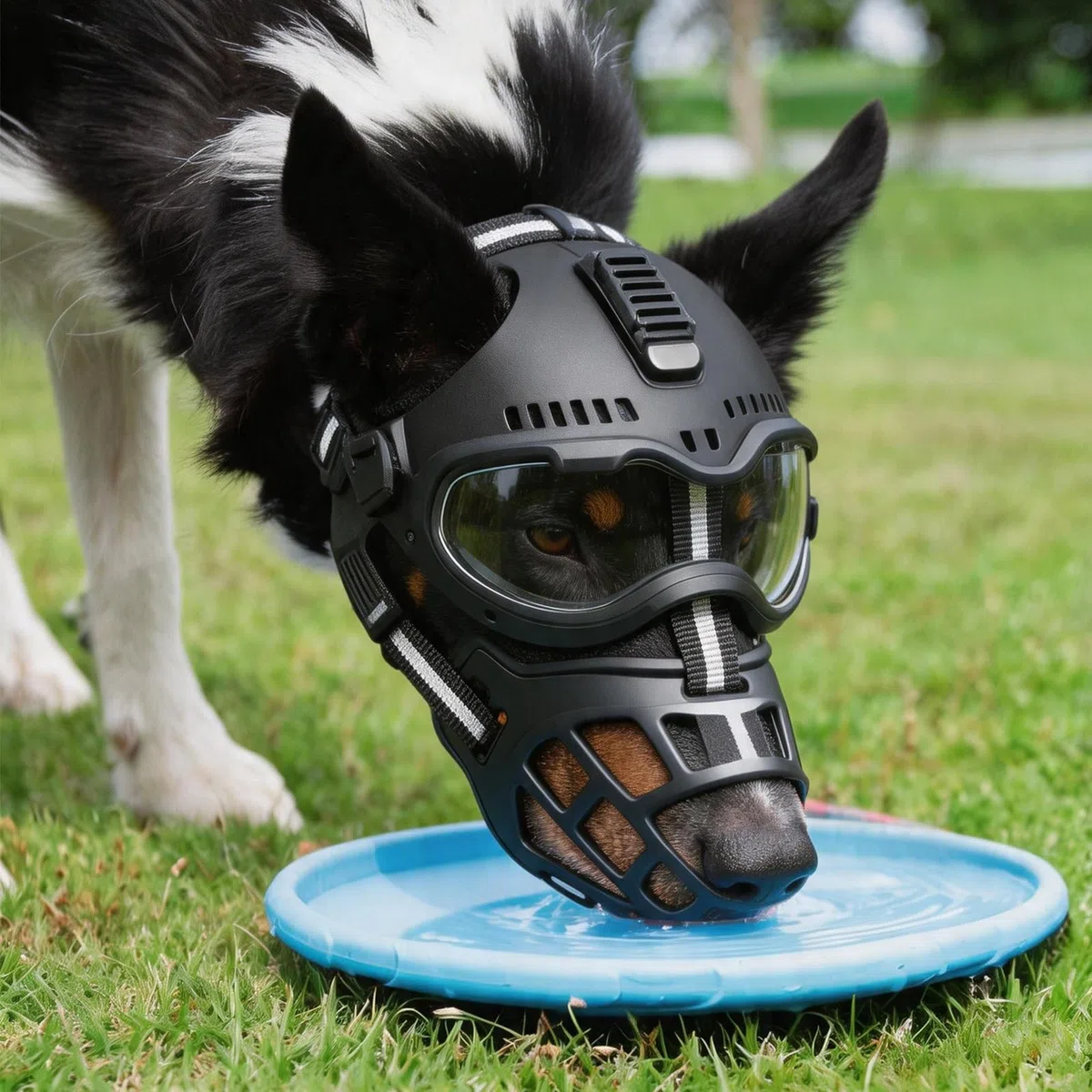 K9 Taktischer Hundehelm mit Maulkorb, Winddichter Und Schlagfester Kopfschutz für Kleine und Mittelgroße Hunde, Verstellbarer Riemen für Reiten im Freien, Wandern und Abenteuer