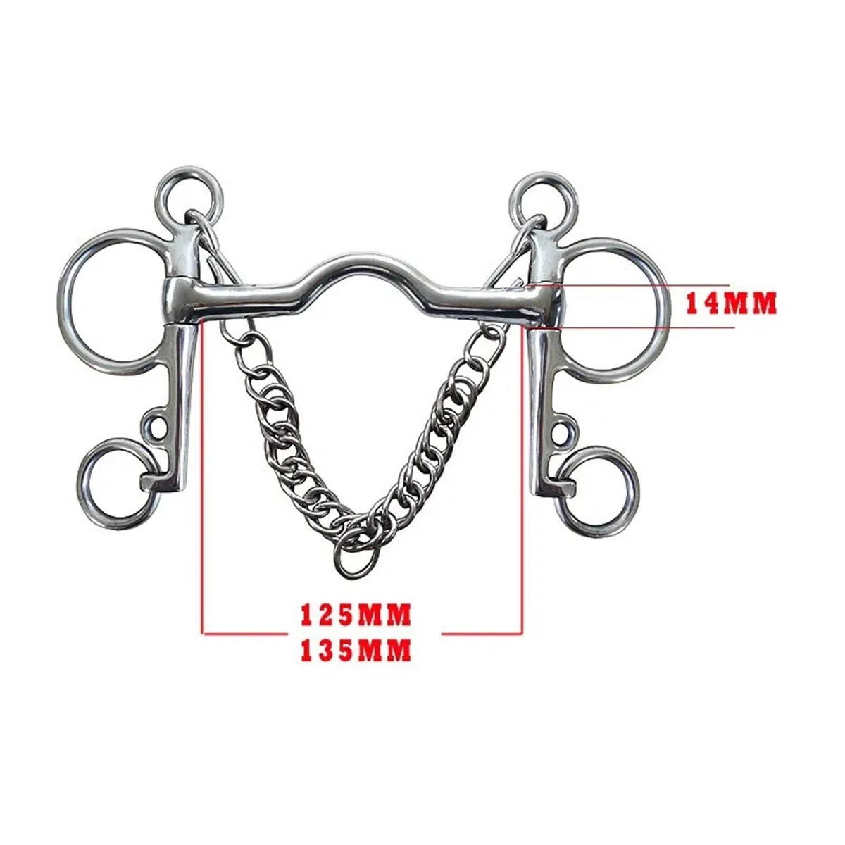 Pferdemaulgebiss Pferdegebiss aus Edelstahl mit niedrigem Mundstück, mit Haken und Panzerkette, Pferdeausrüstung, Reiten(125MM)