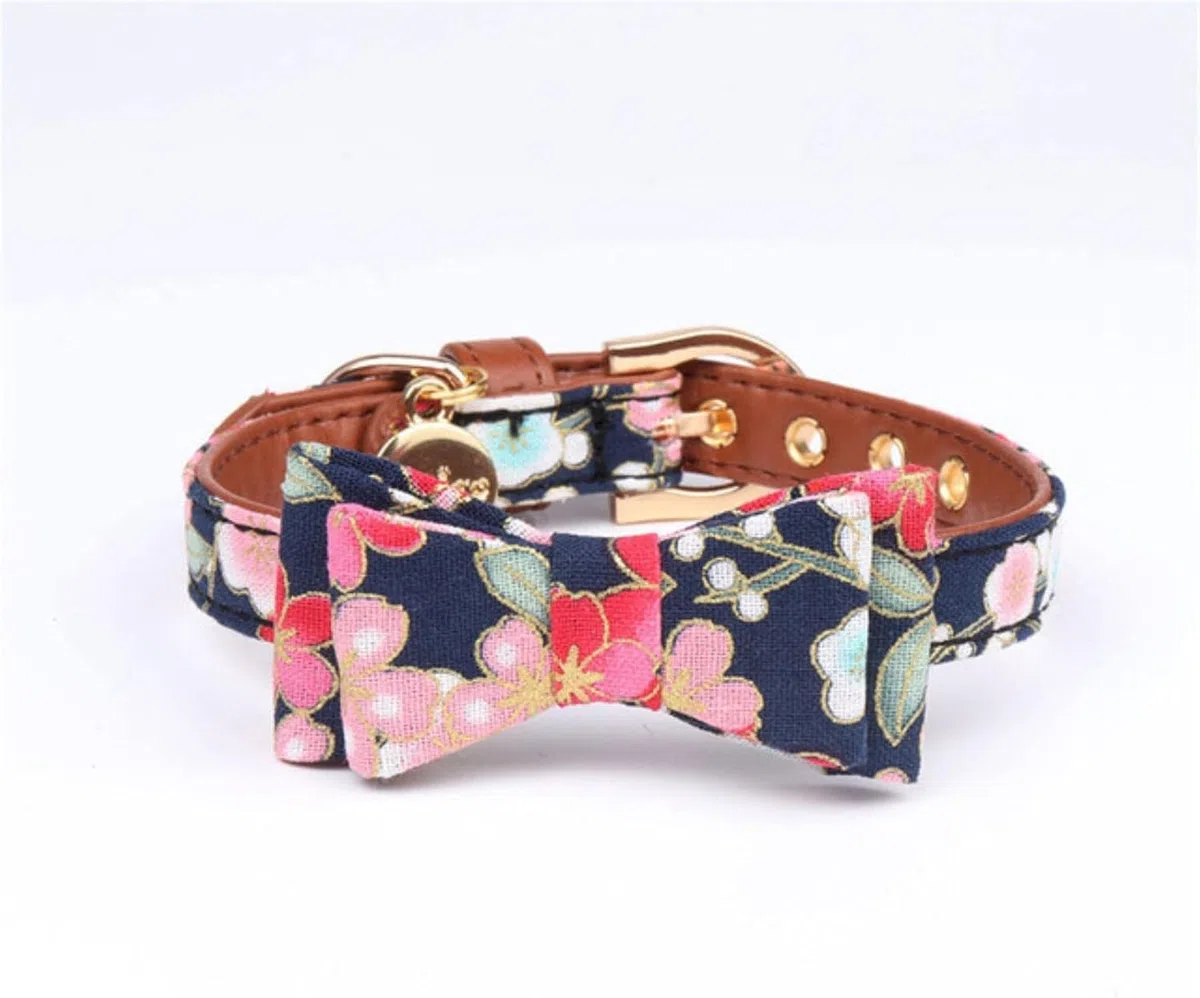 Hundehalsband, Personalisiertes Hundehalsband und Leine Set Ausgefallenes blaues mit Fliege Metallschnalle Mode-Welpenhalsbänder(M)