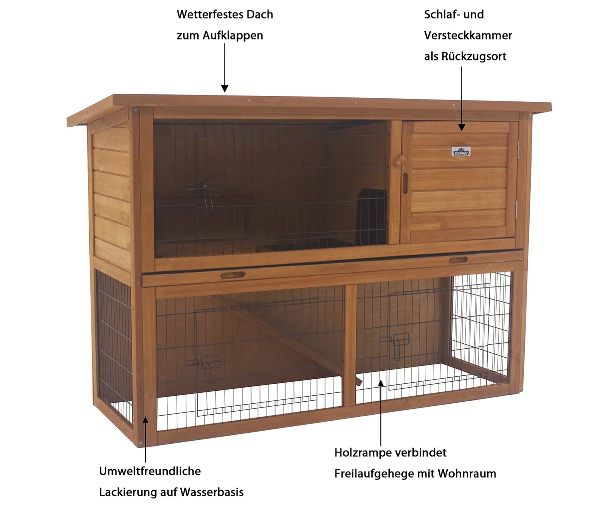 Dehner Nagerheim Hoppel mit Freilaufgehege, ca. 136 x 50 x 85 cm, Holz, natur