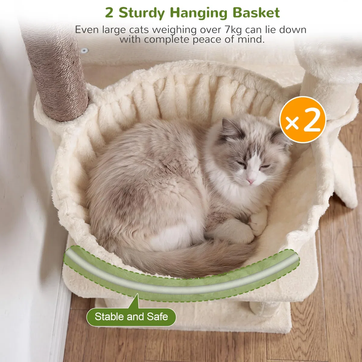 Globlazer Kratzbaum Beige XXL Stabil 190 cm fur 3-5 Große Katzen F74C | Stabile kippsichere Konstruktion, 2 Kratzrampe Sisal, bebilderte Anleitung. Katzchen Katzen Senioren Ausruhen Spielen Kratzen