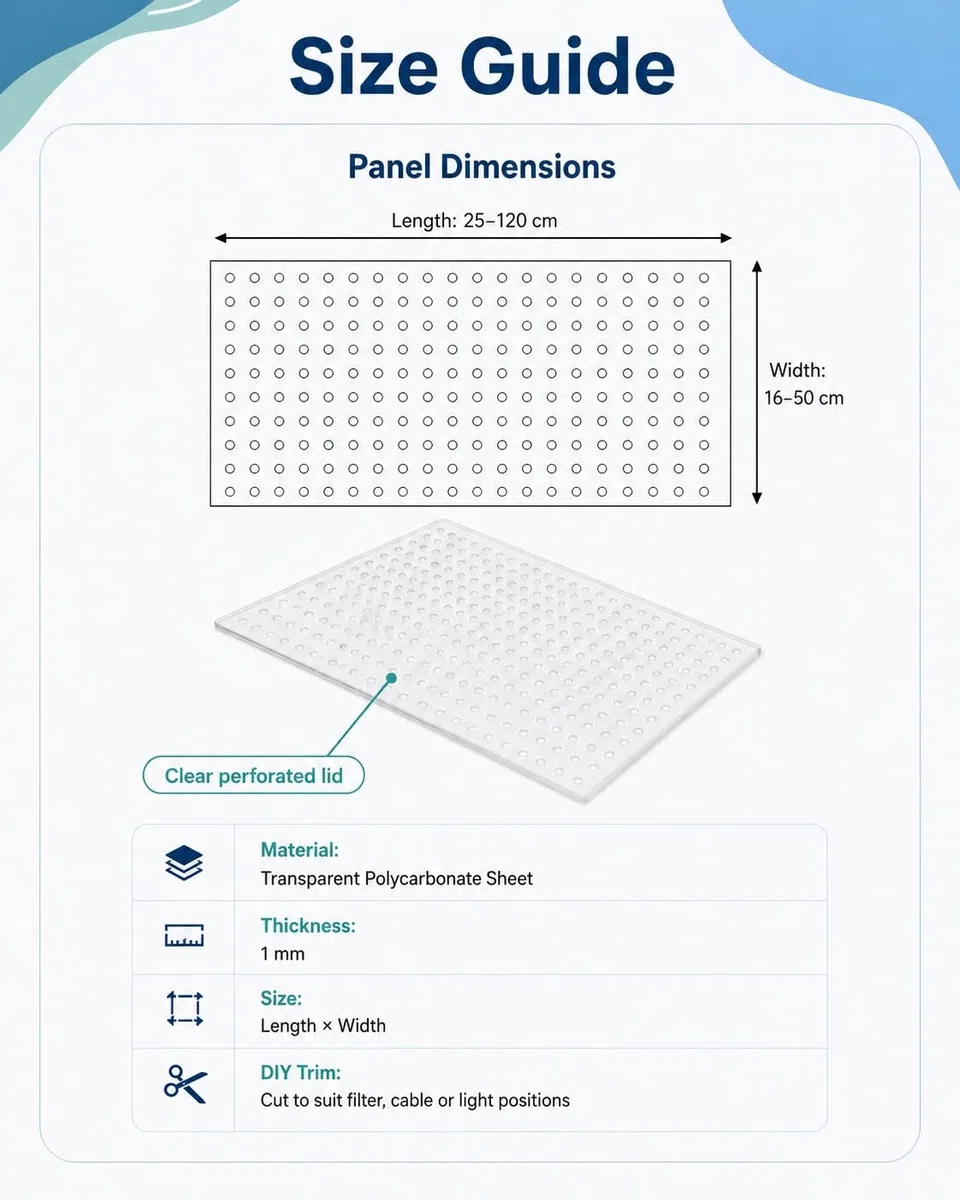 Klarer Aquariumdeckel, 1 mm Polycarbonat, Futterfenster zum Zuschneiden(100x40cm)