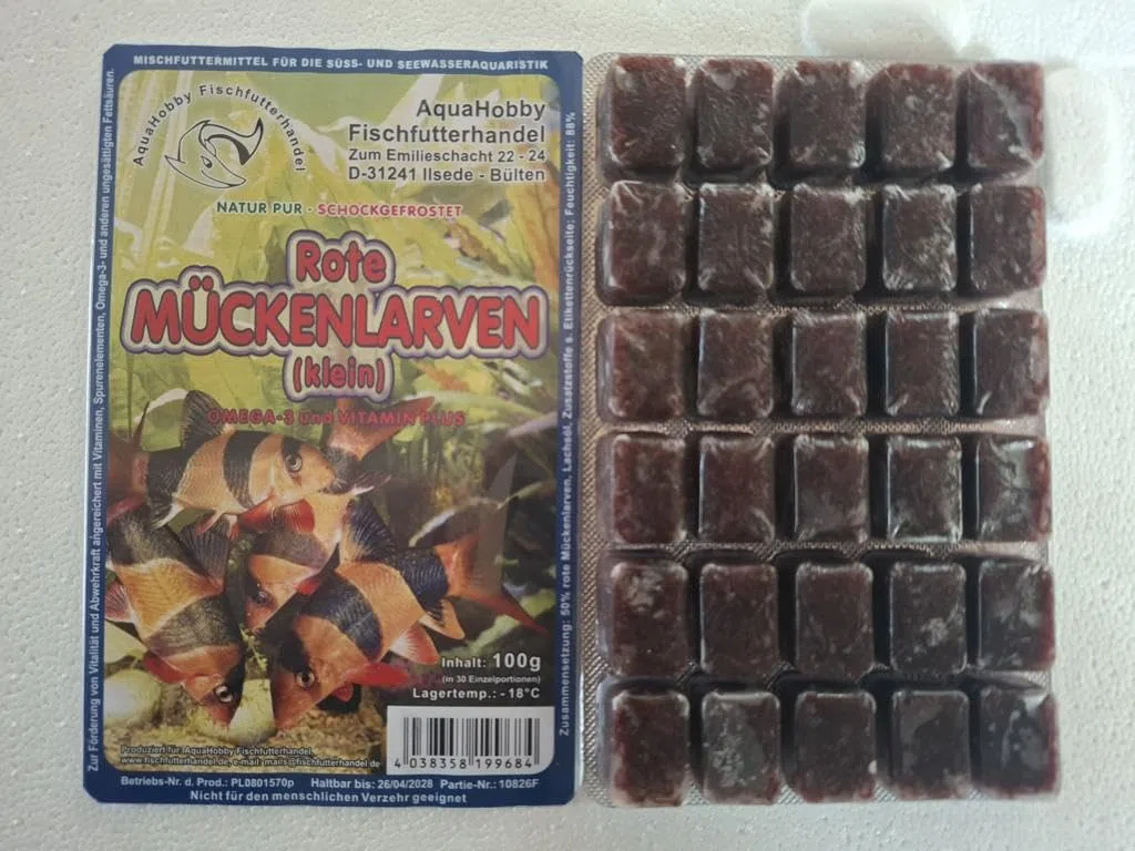 Rote Mückenlarven Frostfutter 100g Blister – Premium Fischfutter für Aquarium Zierfische, Proteinreiches Naturfutter für Guppys, Buntbarsche, Welse (70x100Gr)
