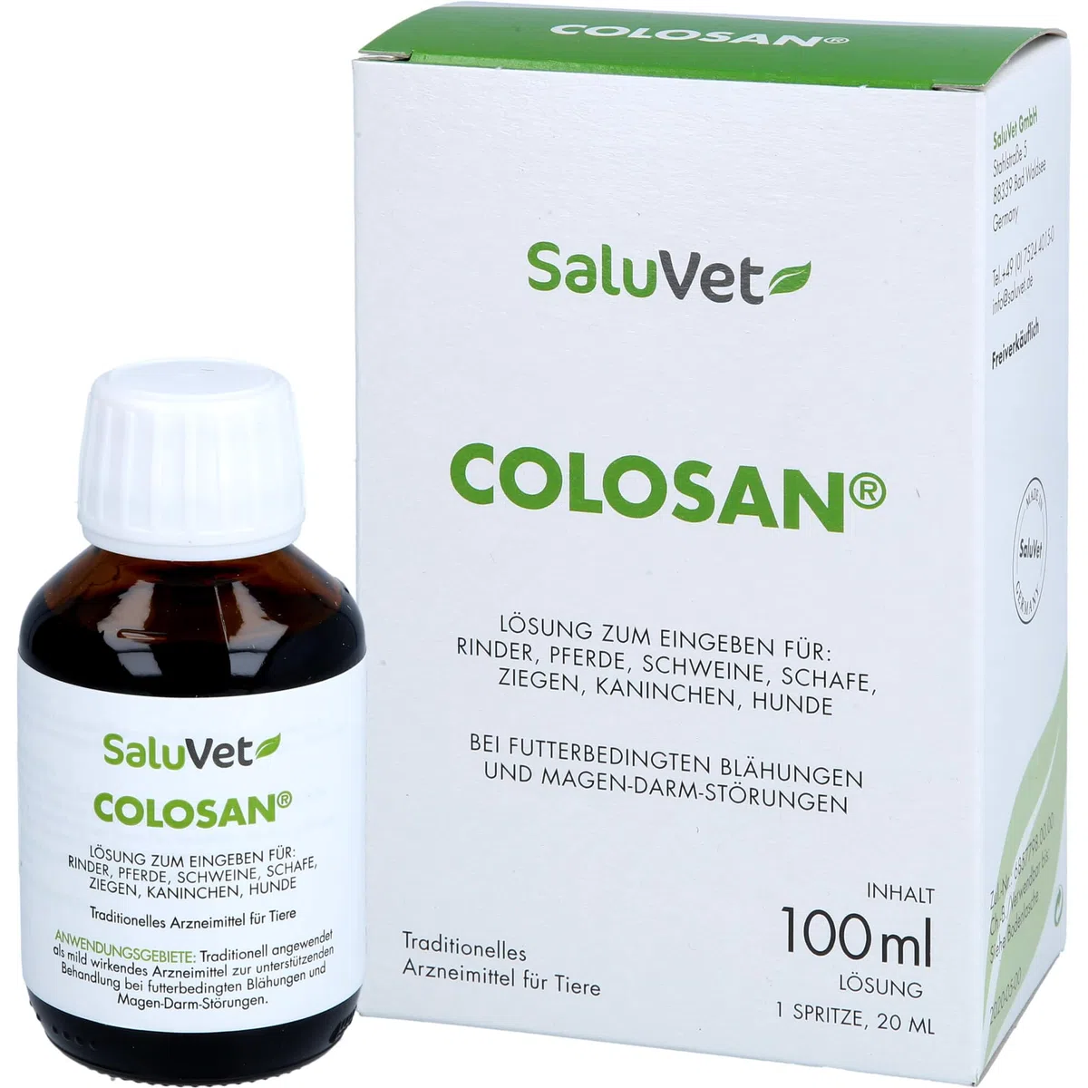 ColoSan | 100 ml | Zugelassenes Arzneimittel für Pferde, Rinder, Schweine, Schafe, Ziegen, Kaninchen und Hunde | Bei futterbedingten Blähungen und Magen-Darm-Störungen
