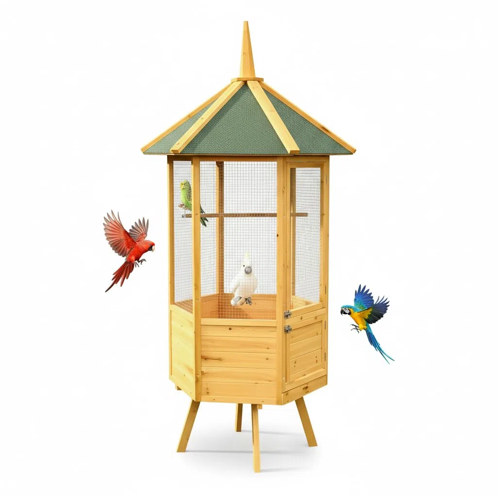 Mucola Vogelvoliere 74x74x194 cm Vogelkäfig Vogelhaus aus Holz Freiflugvoliere Außenvoliere Vogelgehege Papageienvoliere