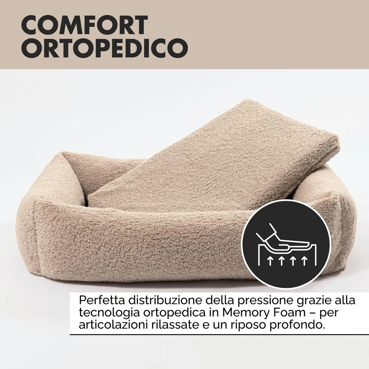 Sven Hundebett | Orthopädisches Hundebett | Teddy-Stoff | Hundekörbchen für kleine, mittelgroße und große Hunde (Greige, 75x105cm)