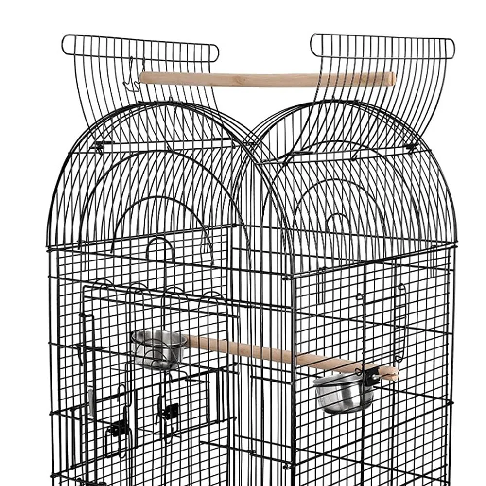 Käfig für Vögel, massiv, Vogelkäfig, auf Fuß, Voliere, Vögel, Innen/Außen, Käfig, Vögel, für Wellensittiche, Kanarienvögel, Schwarz auf Rollen, 59 x 59 x 150 cm