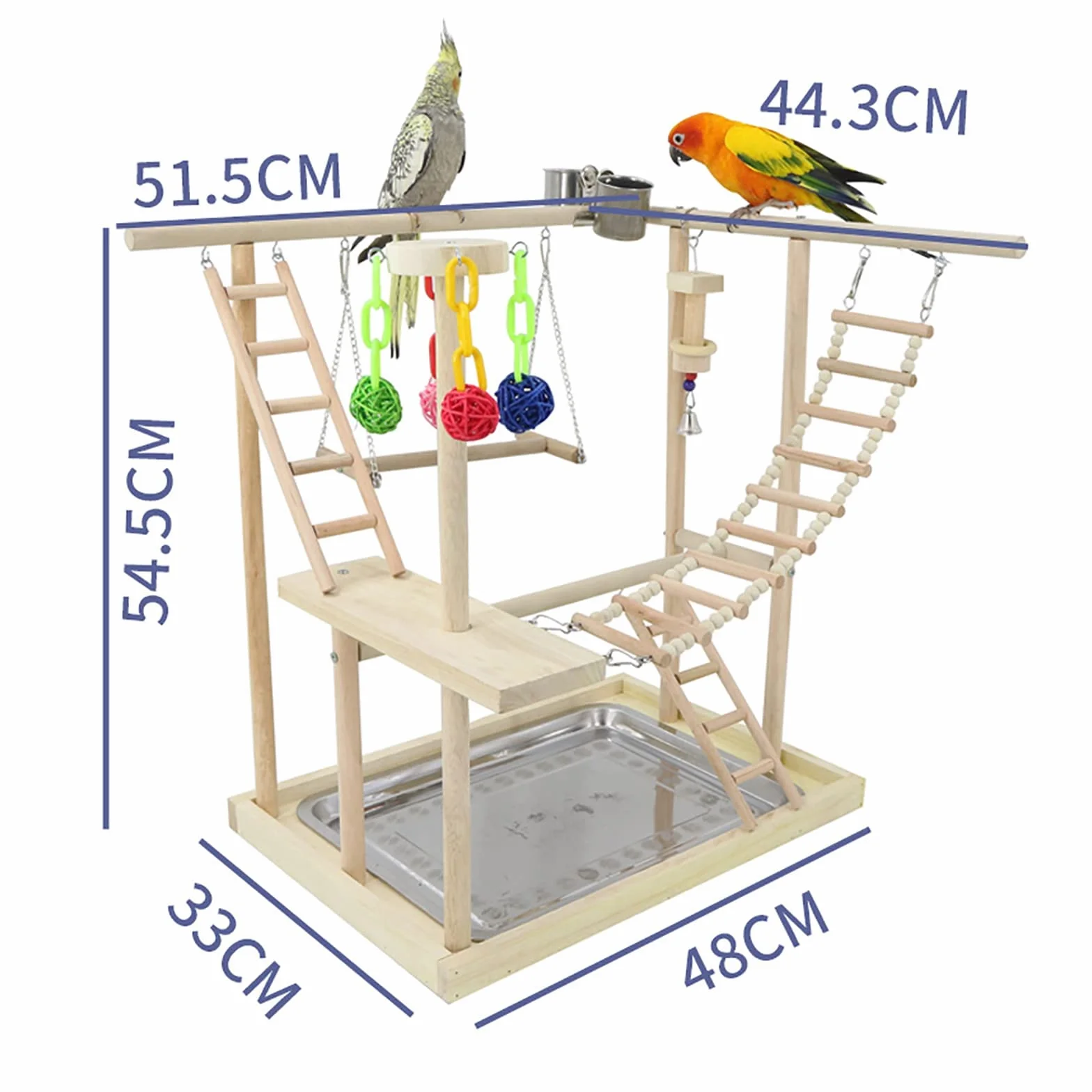 Vogel-Spielständer aus Holz mit Leitern, Schaukel, Kauspielzeug & Futternäpfe für Papageien, Nymphensittiche, Sittiche, Sittiche, Sittiche, Sittiche, Fitness-Studio für kleine bis mittelgroße Vögel