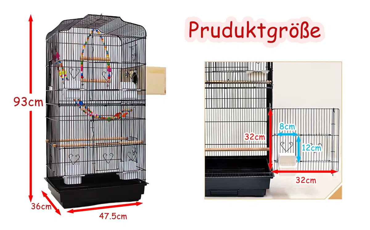 Vogelkäfig Wellensittiche Groß Vogelvoliere Vogelbauer Vogelhaus Käfig für Papagei Kanarienvogel mit Zubehör Nistkasten Spielzeug Sitzstangen Schaukel Rattan Bälle Leiter Trennwand Trenngitter