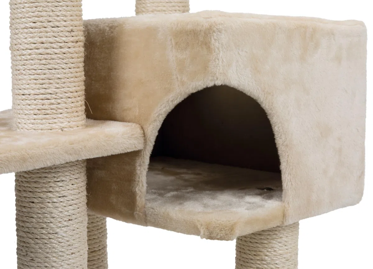 TRIXIE Kratzbaum Alicante 142 cm in beige – mehrstöckiger Katzenbaum mit gemütlichen Liegeflächen und robusten Kratzflächen, komfortabel & stabil – 43867 | Robuste Sisal-Kratzflächen und weiche Polster – bietet Kratzspaß, Spiel und entspannten Rückzug für