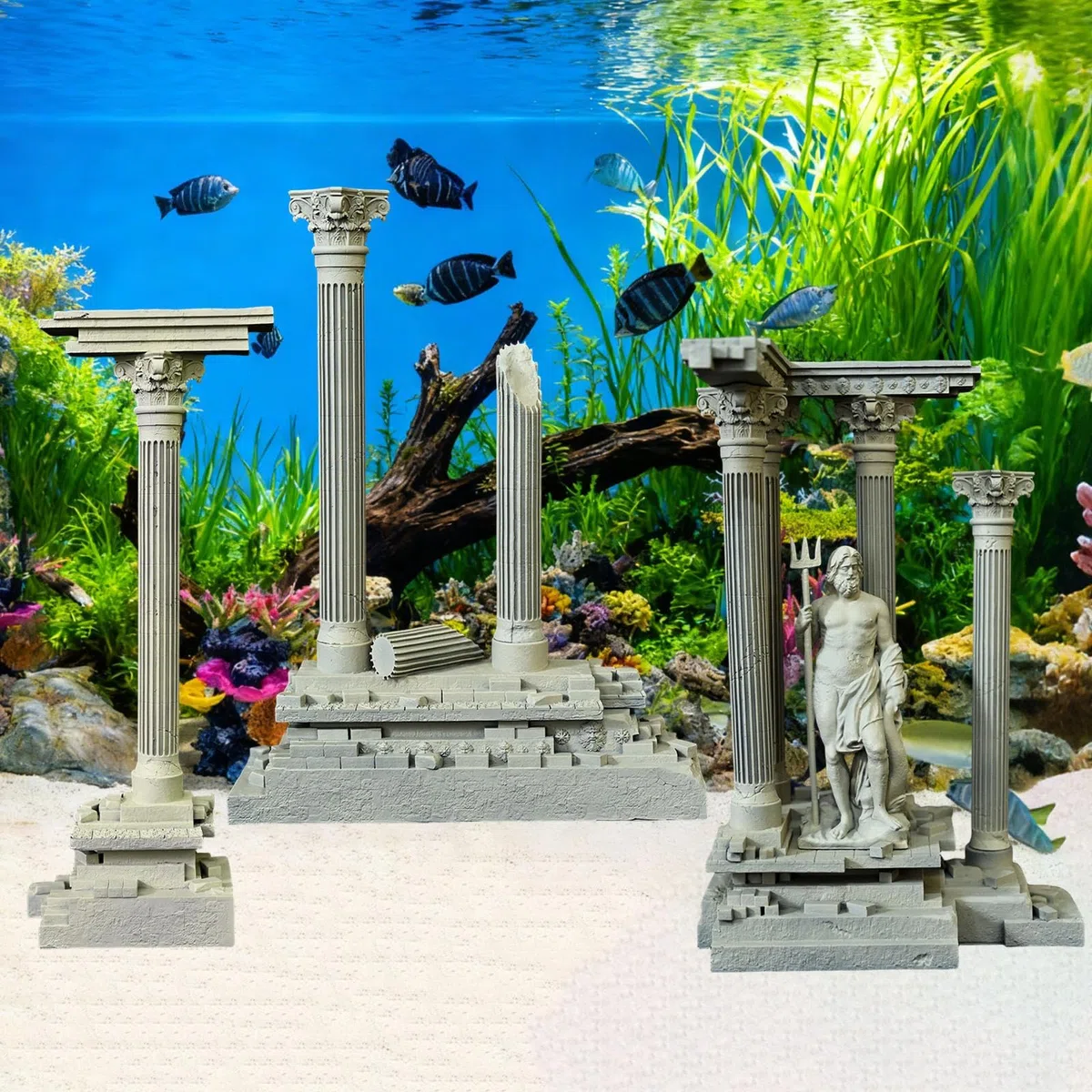 Mini Römische Säule Aquarium Ruinen Dekorationsfigur Kunstharz Ornament Künstliche Verstecksäule für Aquariumgestaltung Wohnzimmer Arbeitszimmer, Set D