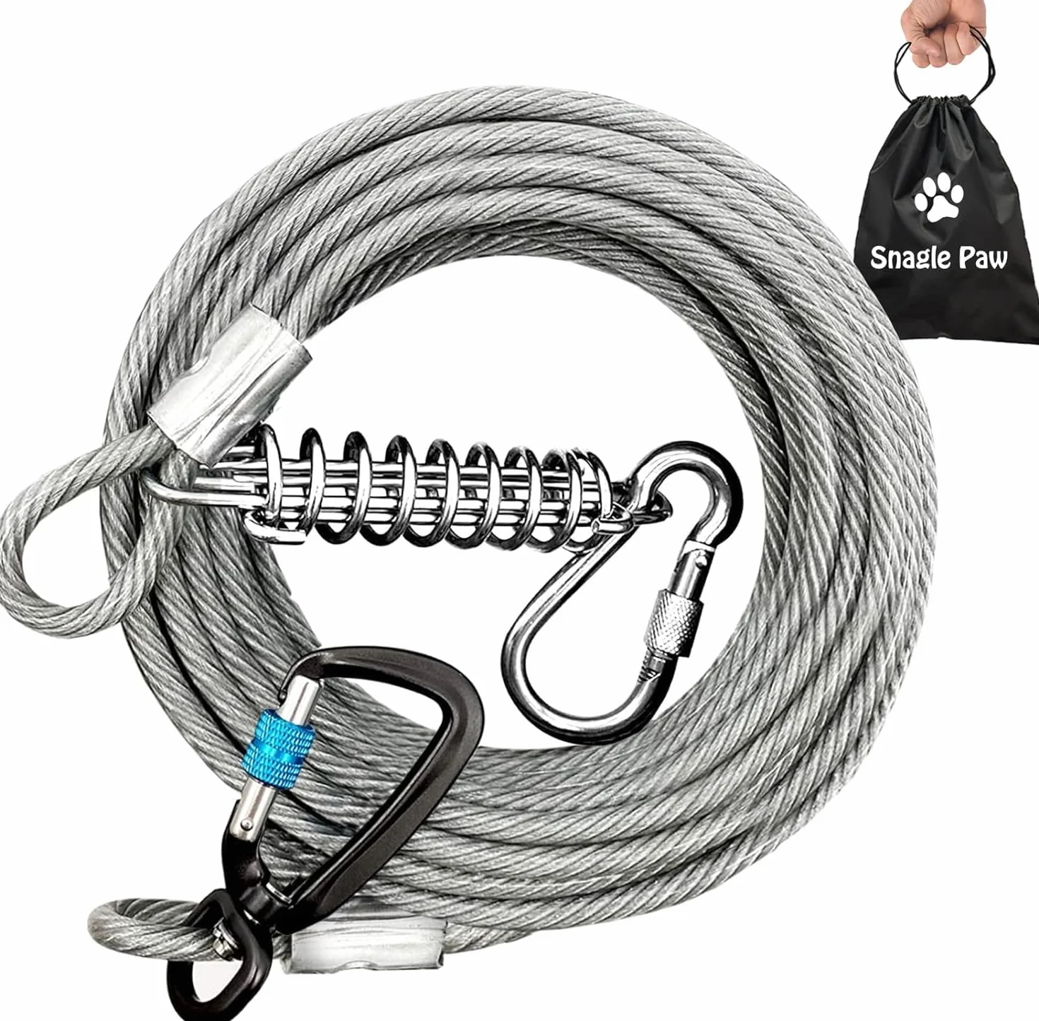 Hofleine für große Hunde,Tie Out Cables Leinen Hofleine für Hunde, stoßdämpfender Feder,langlebiger und Leichter Drehhaken für Hof und Camp,rostfreie Pet Leine für mittlere bis große Hunde,9 Meter