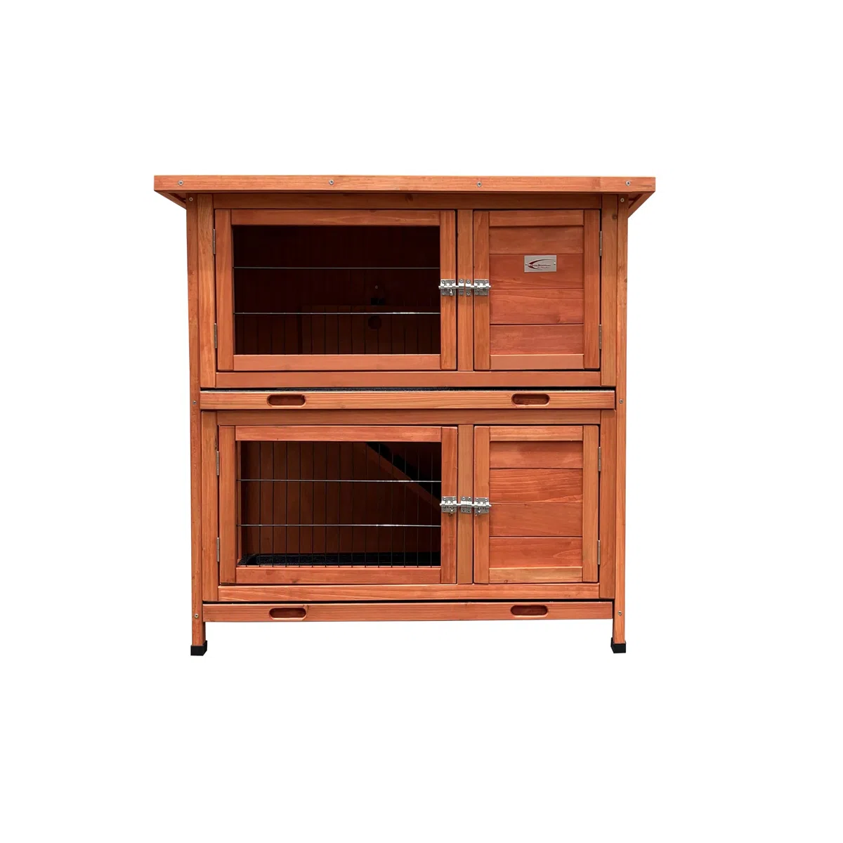 Bunny Business Doppelstöckiger Doppeldecker-Stall für Kaninchen/Meerschweinchen, mit ausziehbaren Ablagen und Dach zum Öffnen, Kaninchenstall und Laufstall und Abdeckungspaket (rot-BB-36-DDL-TR +