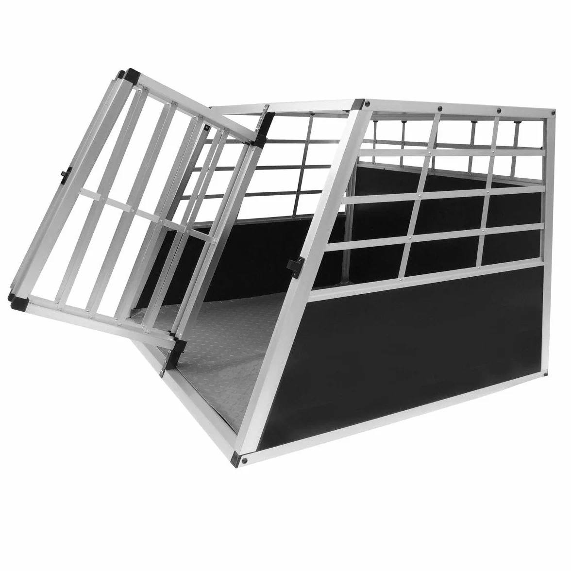 Auto Hundetransportbox große Doppelbox Hundebox Transportbox Gitterbox Fahrzeugbox Kofferraumbox Katzen Hunde Aluminium Trapez