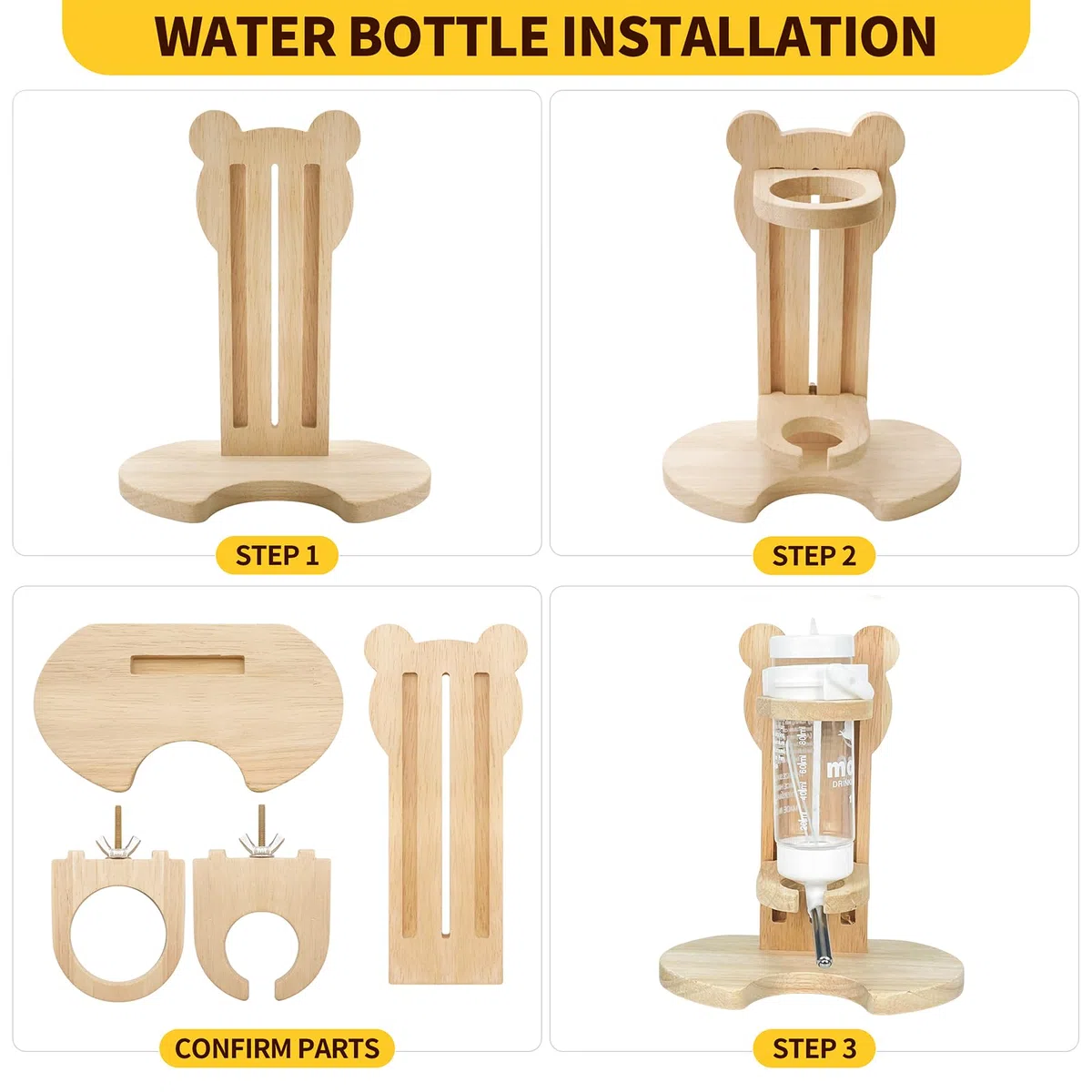 Hamsterkäfig-Zubehör-Set, lautloses Übungsrad, Labyrinth-Holzversteck, Wasserflasche mit Halterung, Kauspielzeug und interaktive Plattform für Hamster, Mäuse, Rennmäuse (All-in-One Habitat Enrichment