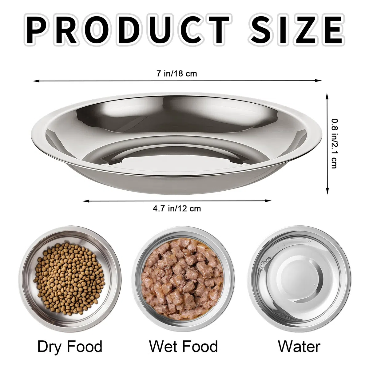 Futternapf aus Edelstahl, 17,8 cm, flach, breit, Schnurrhaarfreundlich, Metallnapf für Innenkatzen, Nassfutter, Wasser-Futternapf, Ersatz, erhöhter Haustierteller für Kätzchen, Welpen, kleine Hunde, 6