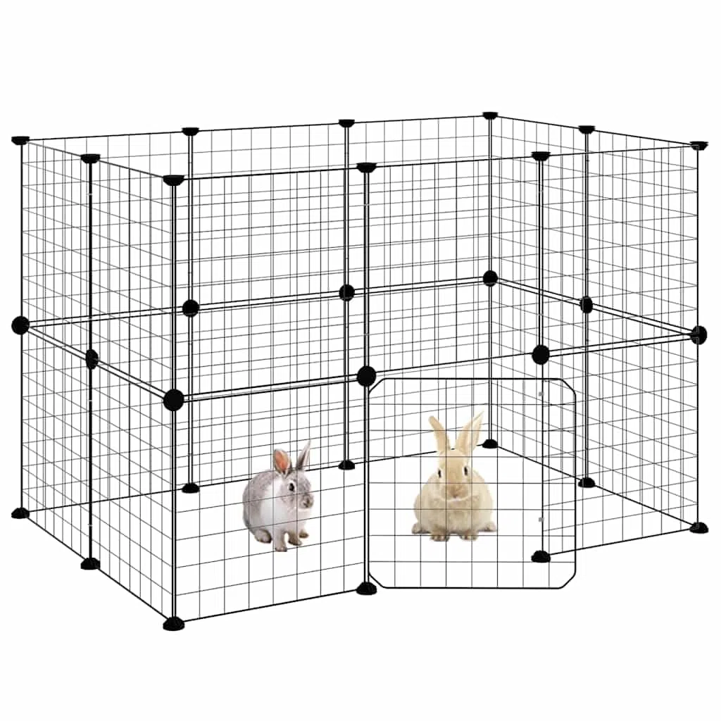 20-TLG. Haustierkäfig mit Tür Schwarz aus pulverbeschichtetem Stahl 35x35 cm, faltbar und erweiterbar, ideal als Gehege, Auslauf, Spielplatz für Kaninchen, Meerschweinchen, Hamster