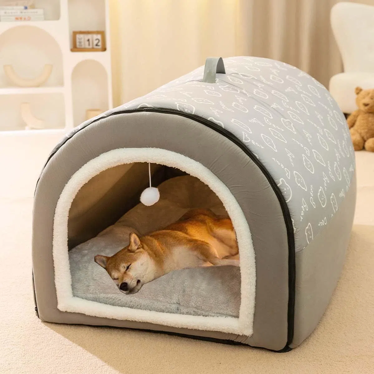 Großes 2-in-1-Bett für Hunde mit Anti-Angst-Kissen, weich und warm, faltbar, beruhigend, rutschfest, warm und rutschfest, herausnehmbar und waschbar (Größe XXL: 100 x 70 x 60 cm, grau)