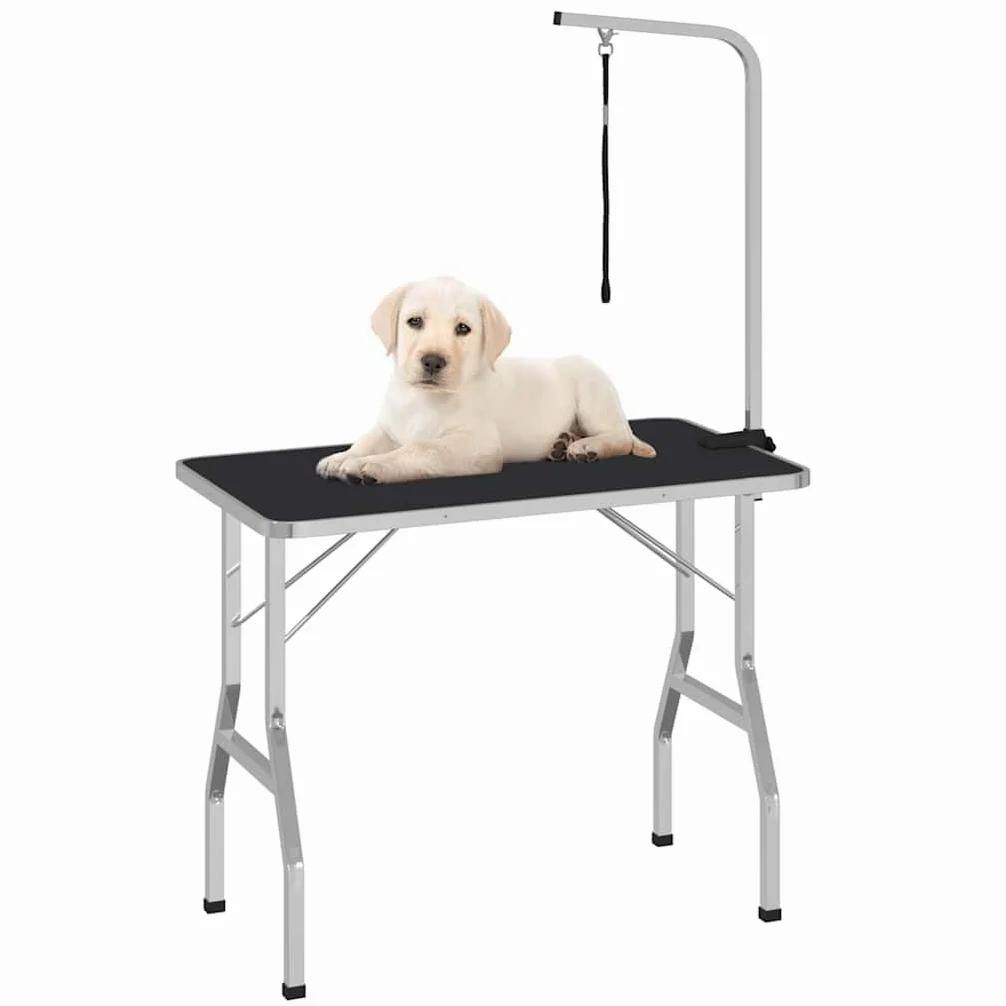 Mangloder Verstellbarer Trimmtisch für Hund und Katze mit 1 Halteschlinge, klappbar, 110 x 60 x 76 cm, Edelstahl Galgen, rutschfeste Fläche, für Pflege und Fellpflege zuhause