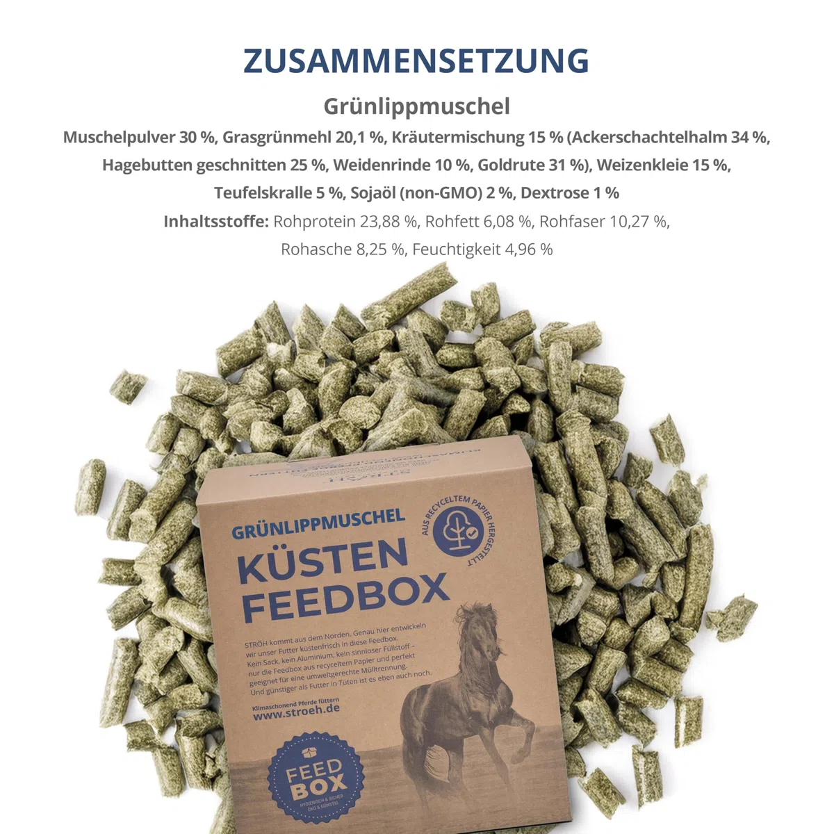 STRÖH Grünlippmuschel Pellets für Pferde - 4,5 kg Feedbox - 100% Natürlich