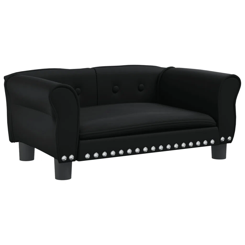 BaraSh Hundebett Schwarz 70x45x30 cm Kunstleder Hundedecke Flauschig Hundeteppich