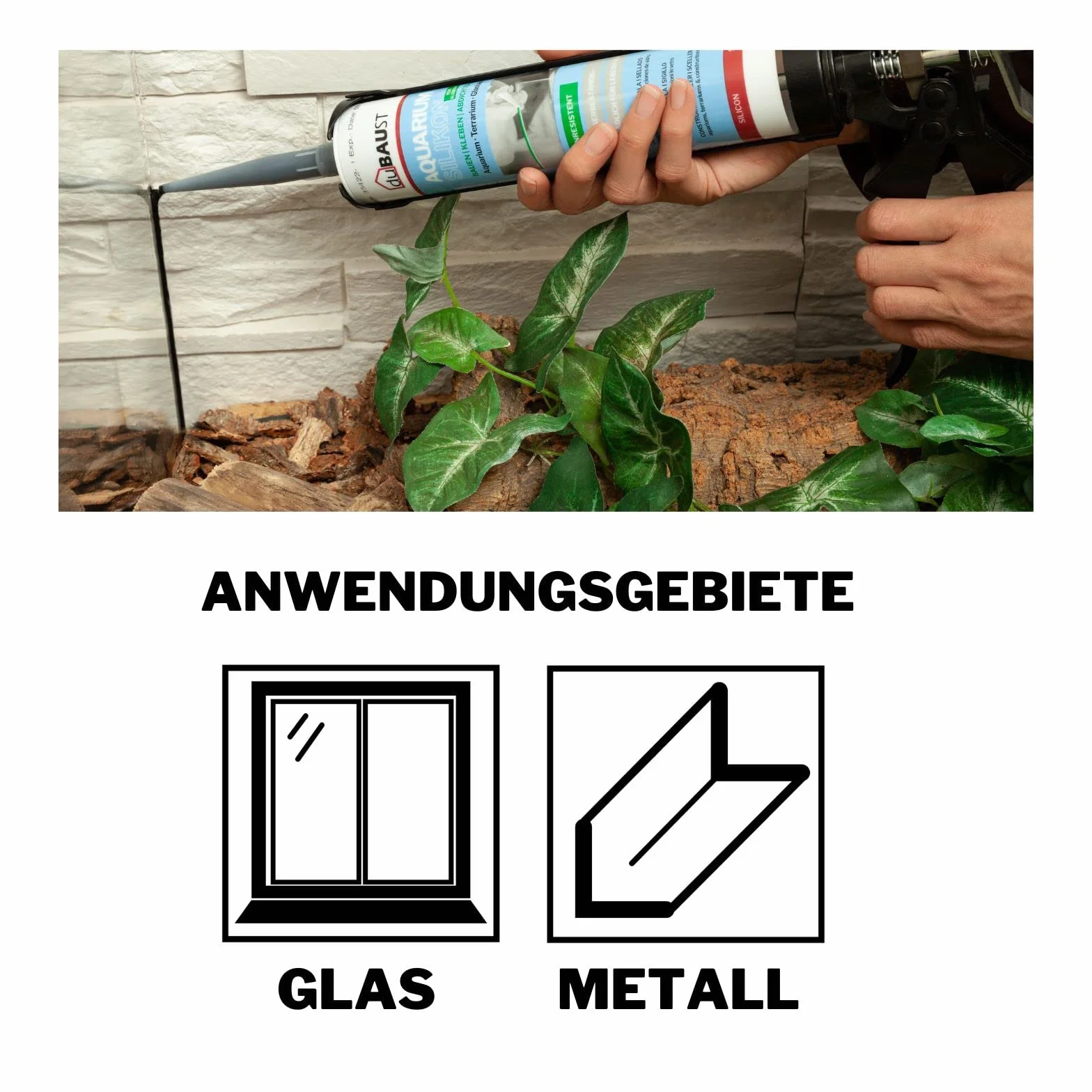 12x dubaust SAQ24 Aquarium Silikon 310ml Kartusche für Süsswasser und Meerwasser Aquarien Terrarium Glaskonstruktionen Aquariumkleber (Schwarz)
