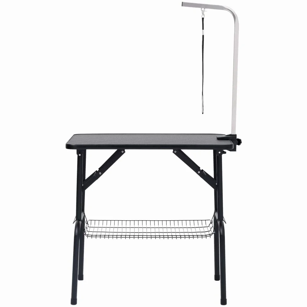 Verstellbarer Trimmtisch für Hunde und Katzen mit Edelstahl-Galgen, rutschfeste Oberfläche, Aufbewahrungskorb, 81x48,5x80 cm, inklusive Halteschlaufe