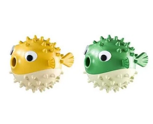 Kauspielzeug für Hunde, Kugelfisch, 2 Stück, Gelb und Grün