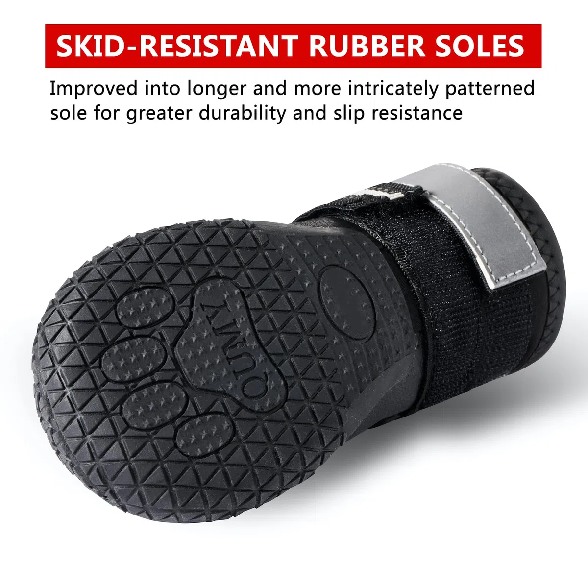 qumy Hund Stiefel Wasserdicht Schuhe für große Hunde mit Reflektierende Klettverschluss Rugged rutschfeste Sohle Schwarz 4