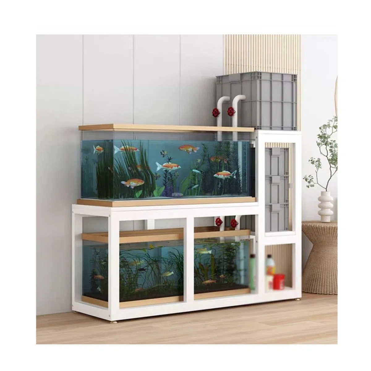 Aquarium Unterschrank 2-StöCkig, Kleiner AquariumstäNder Aquarienunterschrank Terrarium FischtankstäNder Mit Ablage Starke TragfäHigkeit FüR HeimbüRo(White)