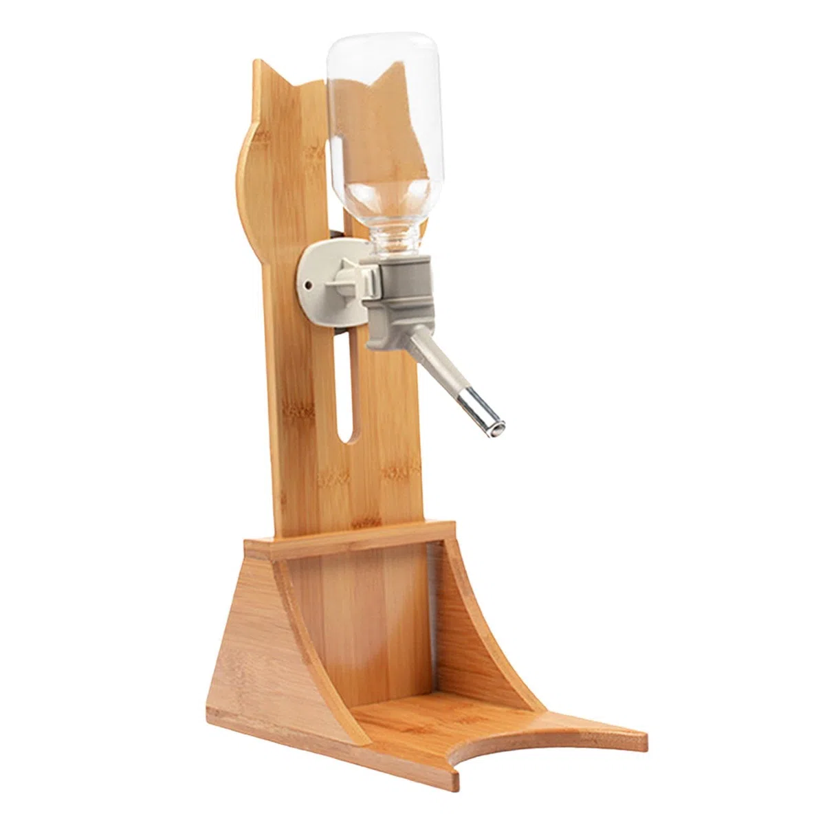 Wasserflasche für Haustiere mit Bambusständer, Wasserbrunnen für Hunde und Katzen, Tierbedarf, Trinkflasche zum Aufhängen, Tränke für Katzen und Hunde, Graue Flasche