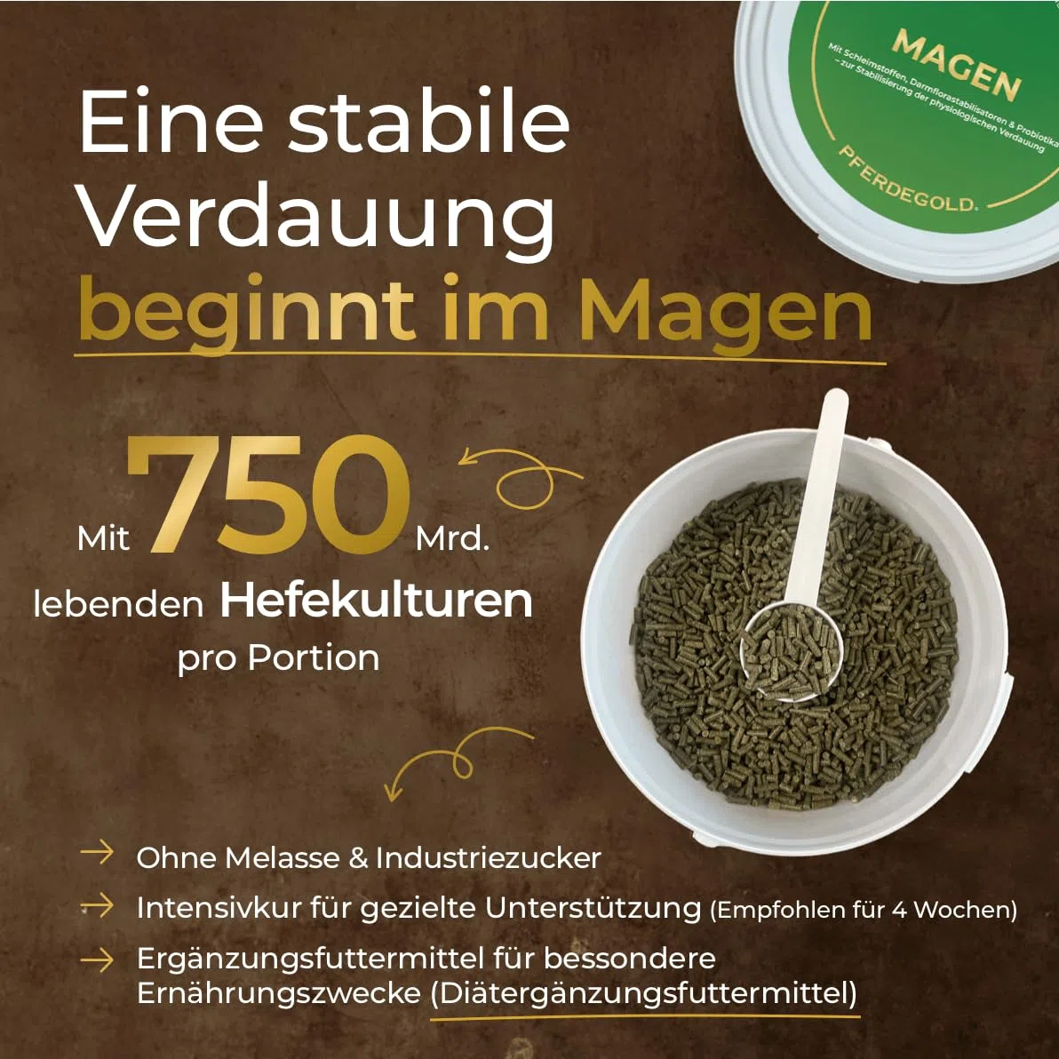 Magen 1,5kg - Diätergänzungsfuttermittel für Pferde | mit L-Glutamin, L-Threonin, Magnesiumglycinat & 750 Mrd. Hefekulturen - Made in Germany