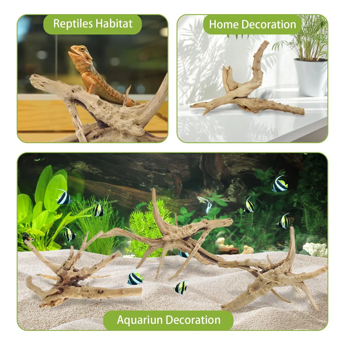 Tfwadmx Natürliches Treibholz für Aquarium, 15,2–20,3 cm, 4 Stück, Holz, Aquarium-Dekorationen, Aquarium, Reptilien, Baumzweige, Verschiedene Spinnenzweige