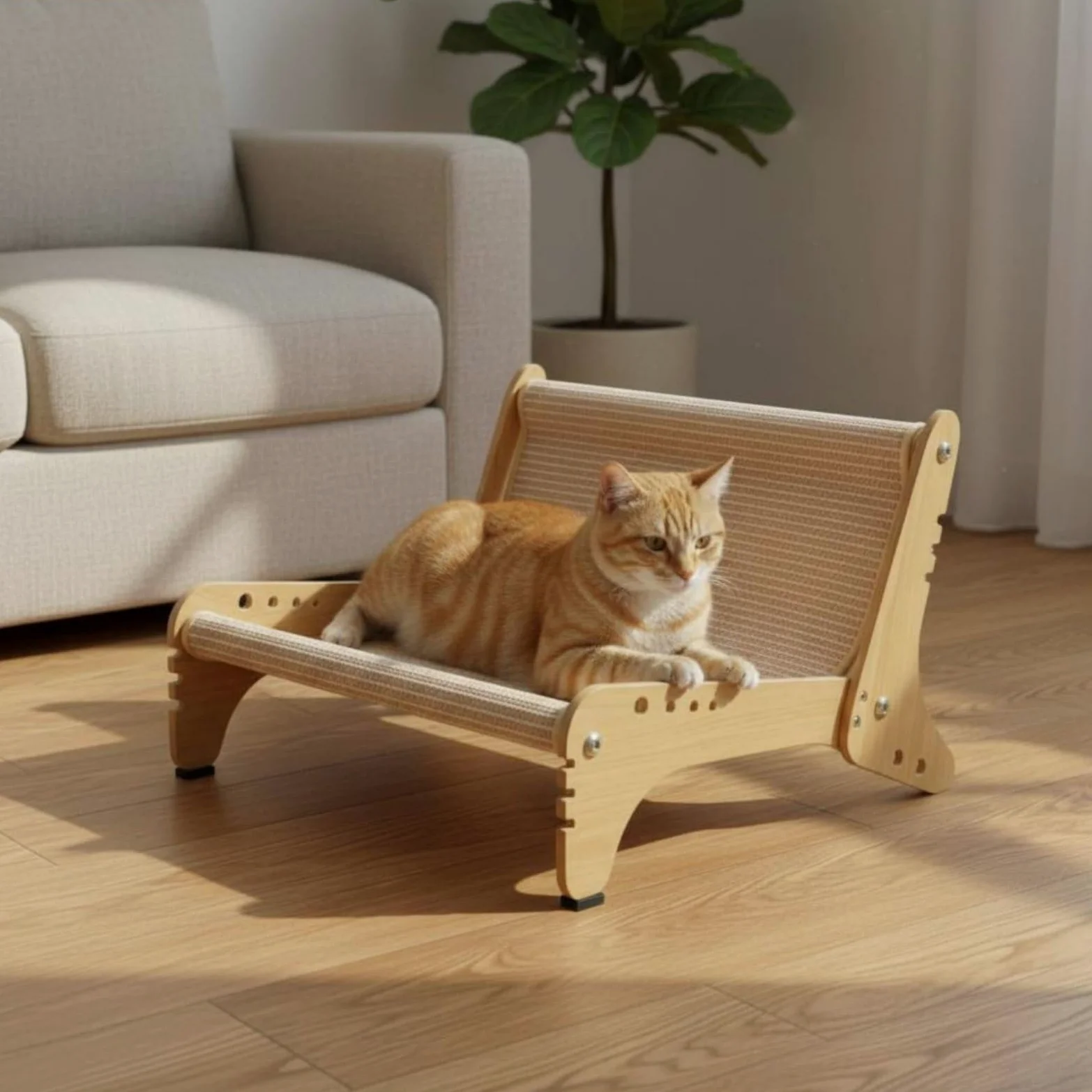 Katzen Kratzsofa Katzenbett Katzenliege Katzensofa mit Holzrahmen Und Jute Zum Kratzen Und Ausruhen für Wohnung Neben, 63.5 49 36cm, Stil DREI