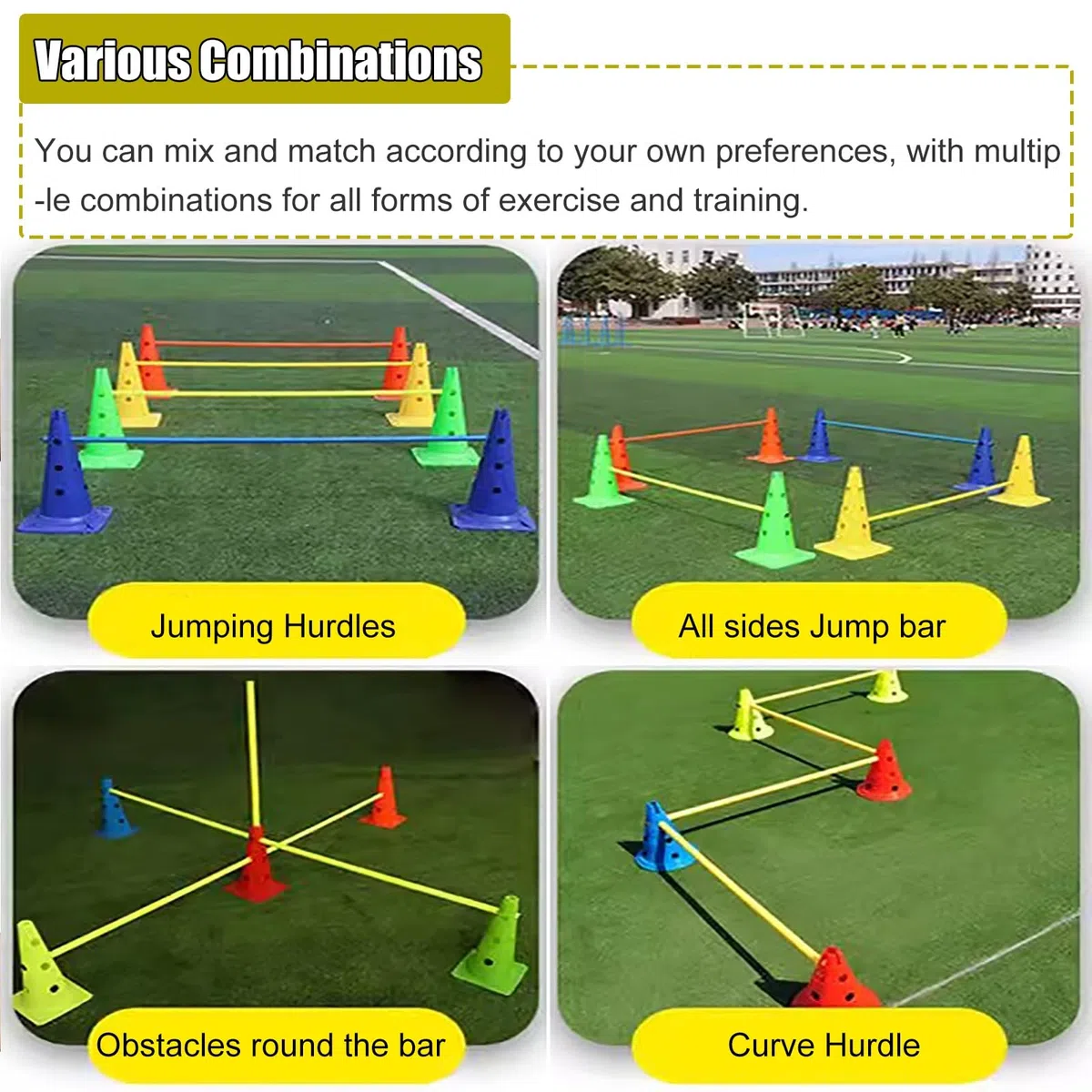 Slalomstangen Agility-Ausrüstung Agility-Hürdenkegel, 5-teiliges Set, abnehmbare Slalom-Trainings-Agility-Stangen for Spieler, Erwachsene, Kinder und Hunde, Outdoor-Sport-Trainingsausrüstung(30cm Roun
