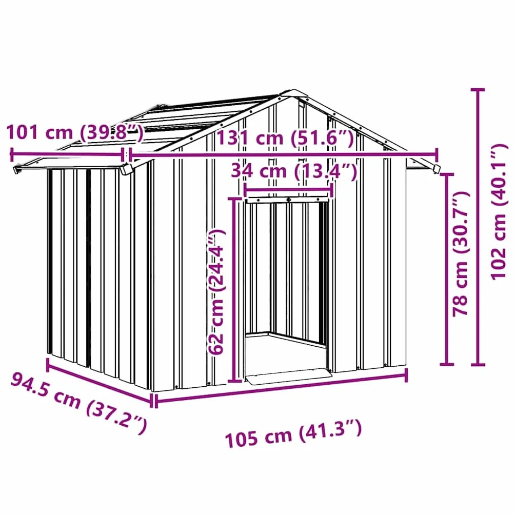 Hundehütte mit Dach 131 x 101 x 102 cm aus verzinktem Stahl, wetterfestes Hundehaus als Zwinger, Hundezelt, Tierhütte, Hundebox für Garten Balkon Terrasse draußen Hof