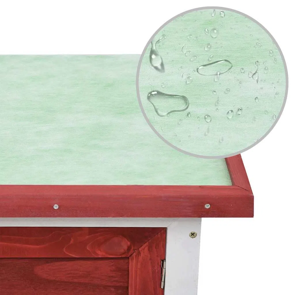 Kaninchenstall aus Holz 90x45x65 cm mit Drahtgitter, rotes Dach, 1 Ebene, wetterfest, mit Schubfach und Tür, geeignet für Kaninchen und Nager, ideal für Garten, Balkon, Terrasse