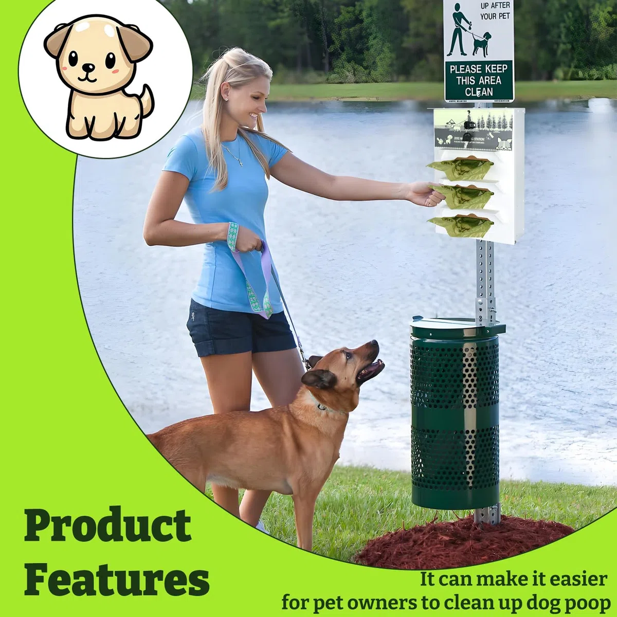 Hundekotbeutelspender aus Metall, Wandhalterung – 600 Rollbeutel im Lieferumfang enthalten | Pet Waste Station Pet Waste Bag Dispenser with Pick Up After Your Dog Schild (leuchtet im Dunkeln)