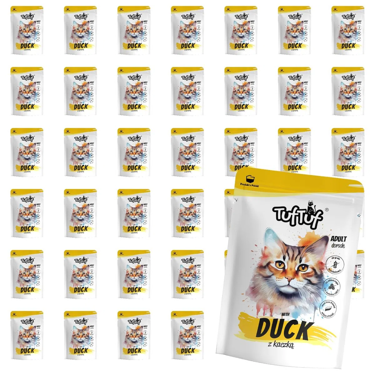 TufTuf Natürliches Nassfutter für Katzen,Katzefutter Nass, Mix, 40x100 g | nfutter futter - Mix - Beutel - 40x100g - Mahlzeit - 9% Rohprotein - getreidefrei - saftig