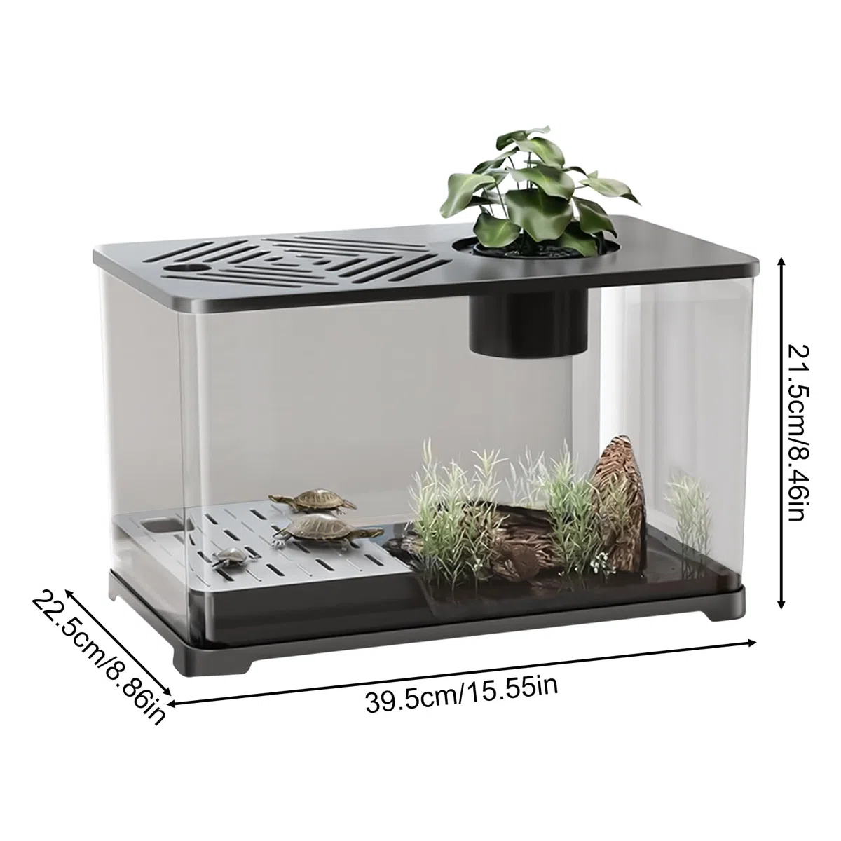 Fischbecken Großes Aquarium-Set Schreibtisch Fischbecken | Panorama Sichtbecken Mit Schildkröten Ruhebereich Für Guppy Garnelen Quallen Und Wasserpflanzen Als Schreibtisch Deko