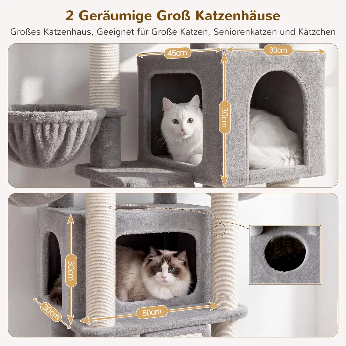 Globlazer F78 Kratzbaum XXL für Große Katzen 200 cm Stabil katzenbaum Innen | Mehrstöckiger, Stabiler, Große Kratzbaum 2 Meter mit 2 Extragroß Katzenhäus, Großen Liegebereich, 3 Korb für Mehrere Katzen